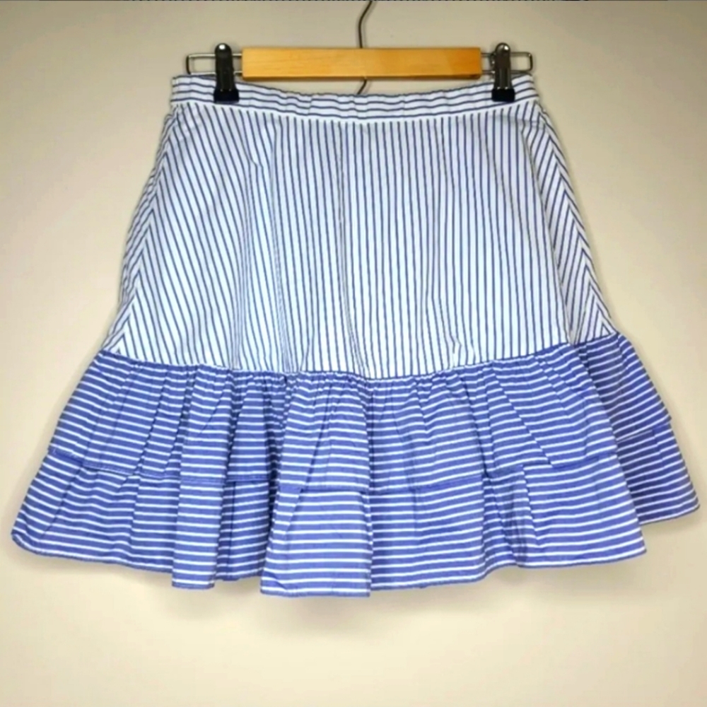 J Crew White Lagoon Striped Ruffles Skirt Size 8